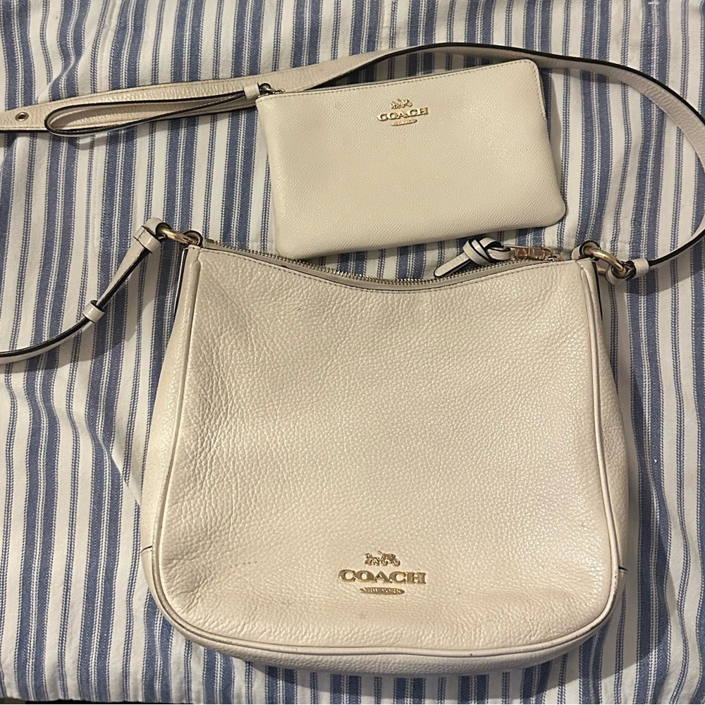 Coach Ivory Leather Shoulder Bag and Pouch